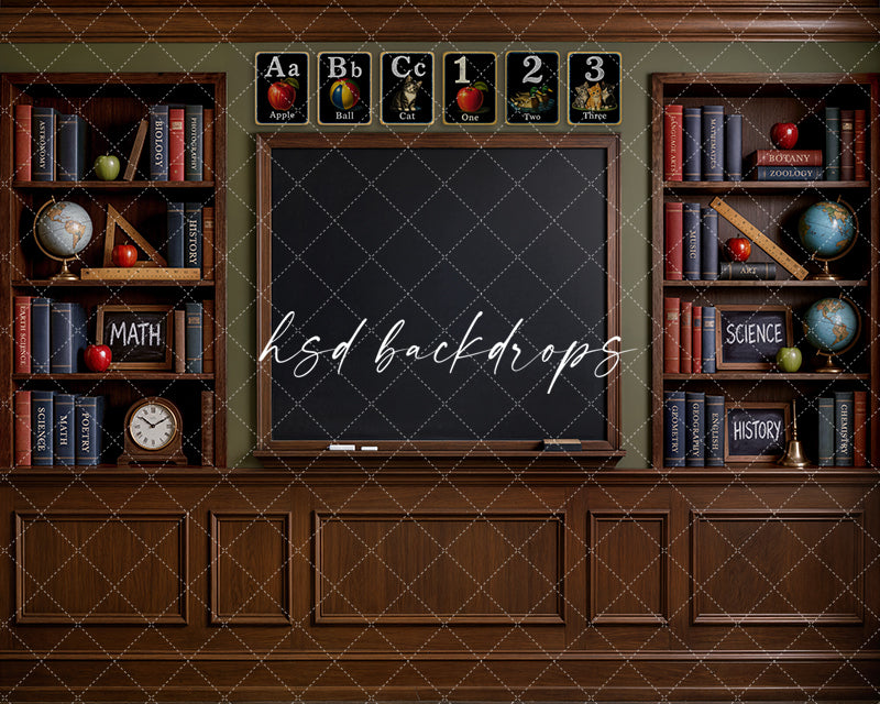Classic Classroom Chalkboard Photography Backdrop – Back to School Portrait Scene | HSD Backdrops