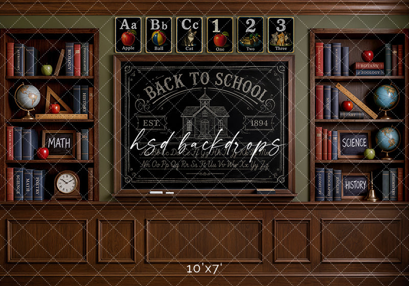 Antique School Chalkboard Photography Backdrop – Vintage Classroom Portrait Scene | HSD Backdrops