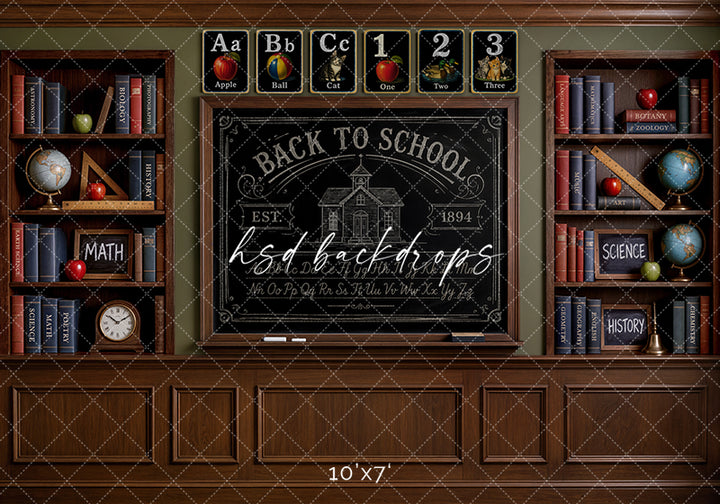 Antique School Chalkboard Photography Backdrop – Vintage Classroom Portrait Scene | HSD Backdrops