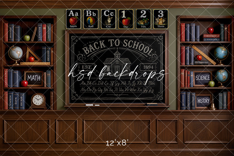Antique School Chalkboard Photography Backdrop – Vintage Classroom Portrait Scene | HSD Backdrops