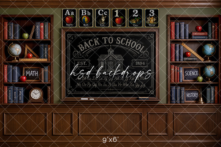 Antique School Chalkboard Photography Backdrop – Vintage Classroom Portrait Scene | HSD Backdrops