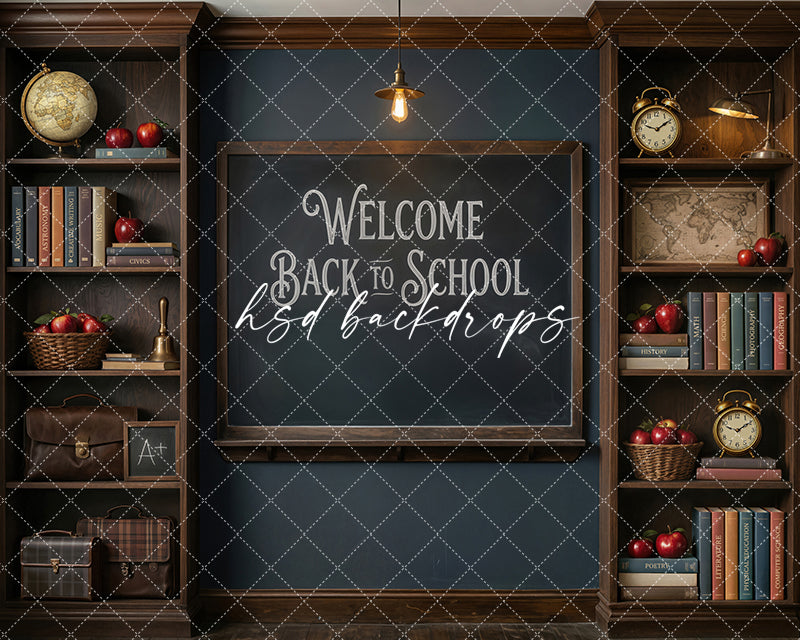 Welcome Back to School Chalkboard Photography Backdrop – Vintage Classroom Portrait Scene | HSD Backdrops