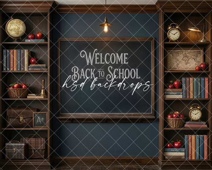 Welcome Back to School Chalkboard Photography Backdrop – Vintage Classroom Portrait Scene | HSD Backdrops