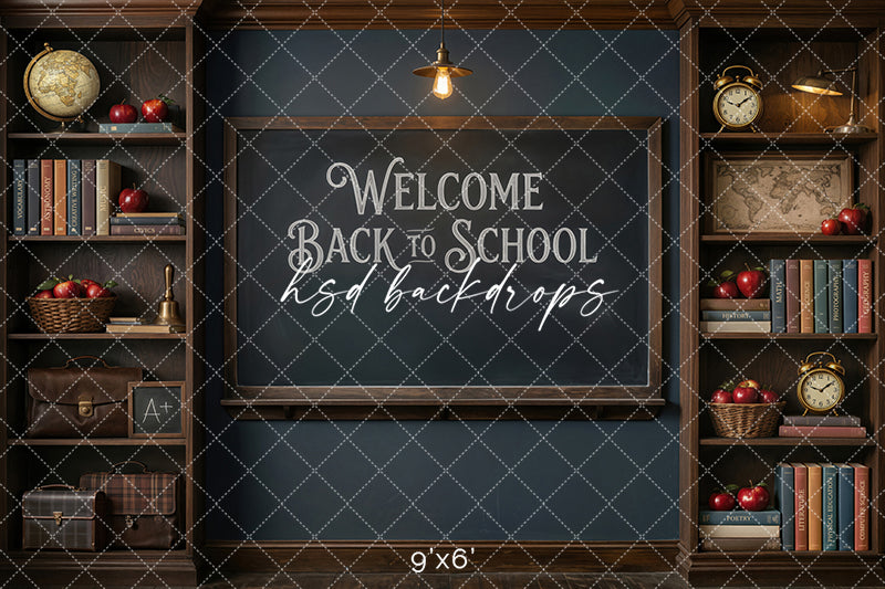 Welcome Back to School Chalkboard Photography Backdrop – Vintage Classroom Portrait Scene | HSD Backdrops