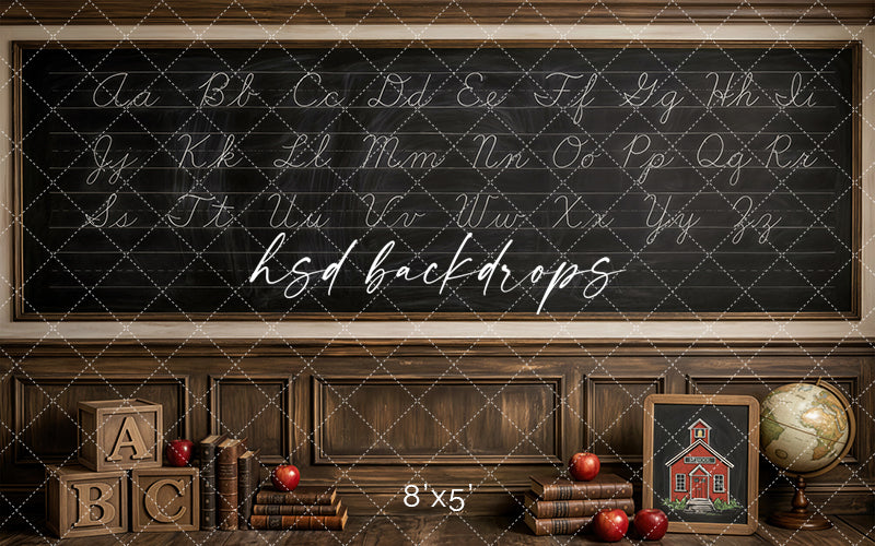 Cursive Alphabet School Photography Backdrop – Antique Classroom Portrait Scene | HSD Backdrops