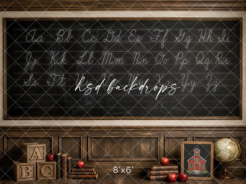 Cursive Alphabet School Photography Backdrop – Antique Classroom Portrait Scene | HSD Backdrops
