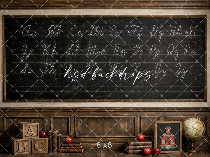 Cursive Alphabet School Photography Backdrop – Antique Classroom Portrait Scene | HSD Backdrops