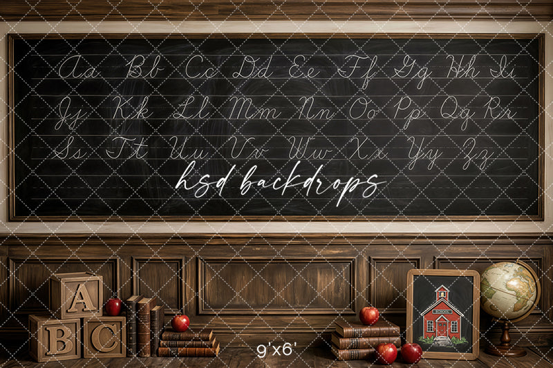 Cursive Alphabet School Photography Backdrop – Antique Classroom Portrait Scene | HSD Backdrops