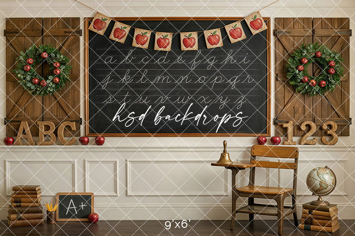 Apple Banner School Photography Backdrop – Timeless Classroom Portrait Scene | HSD Backdrops