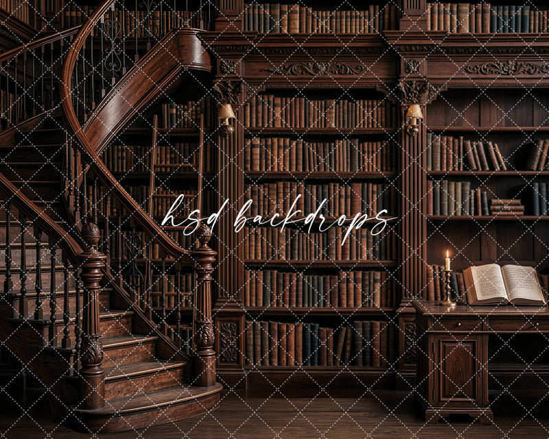 Old World Library Photography Backdrop – Scholarly Back to School Portrait Scene | HSD Backdrops