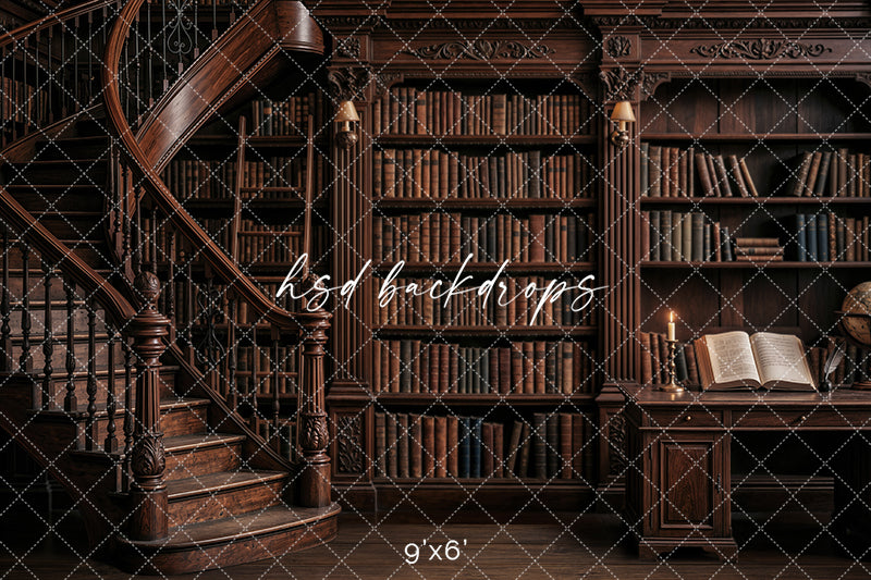 Old World Library Photography Backdrop – Scholarly Back to School Portrait Scene | HSD Backdrops