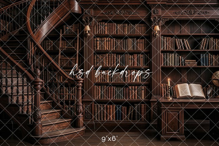 Old World Library Photography Backdrop – Scholarly Back to School Portrait Scene | HSD Backdrops