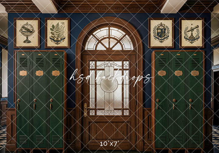 Classic Academy Lockers Photography Backdrop – Refined Student Portrait Setting | HSD Backdrops