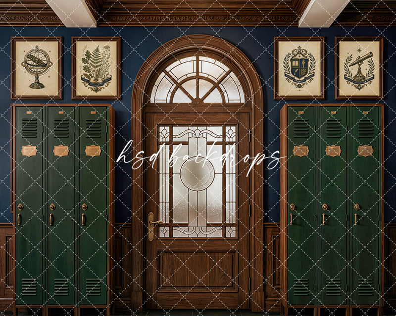 Classic Academy Lockers Photography Backdrop – Refined Student Portrait Setting | HSD Backdrops