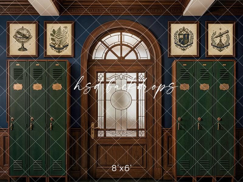 Classic Academy Lockers Photography Backdrop – Refined Student Portrait Setting | HSD Backdrops