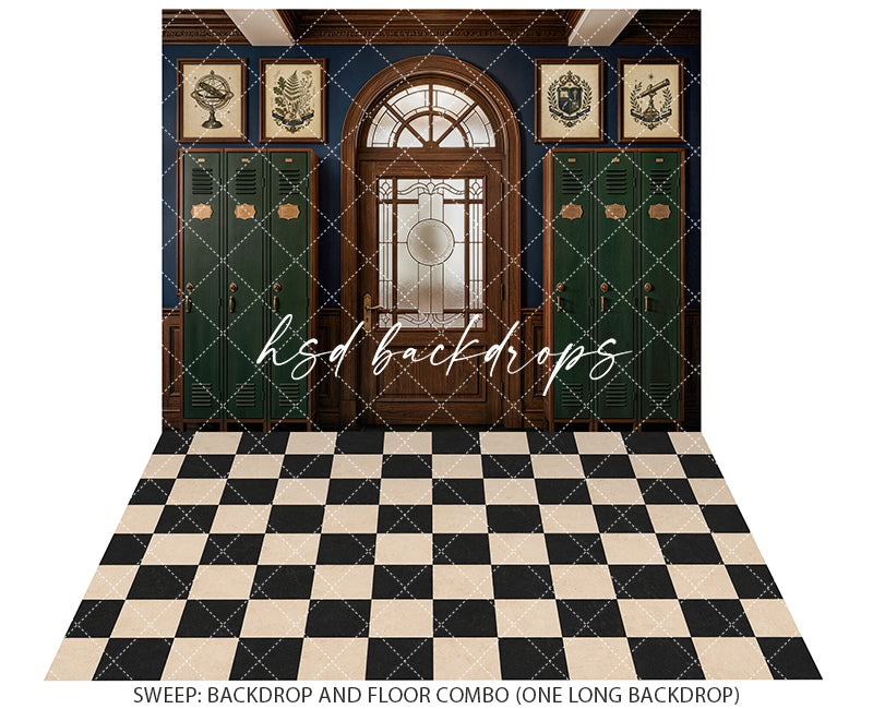 Classic Academy Lockers Photography Backdrop – Refined Student Portrait Setting | HSD Backdrops