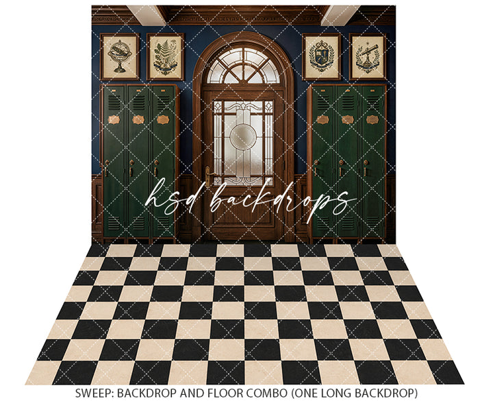 Classic Academy Lockers Photography Backdrop – Refined Student Portrait Setting | HSD Backdrops