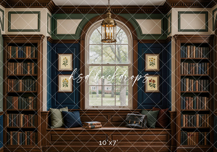Academic Reading Nook Photography Backdrop – Timeless Student Portrait Scene | HSD Backdrops