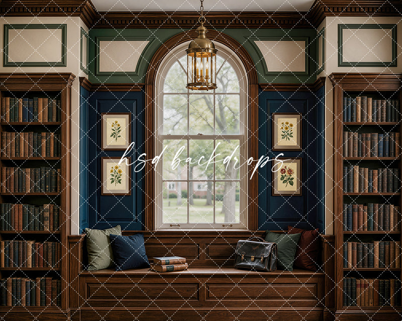Academic Reading Nook Photography Backdrop – Timeless Student Portrait Scene | HSD Backdrops