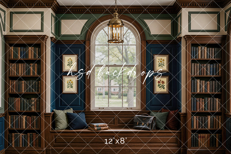 Academic Reading Nook Photography Backdrop – Timeless Student Portrait Scene | HSD Backdrops