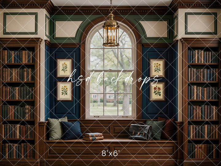 Academic Reading Nook Photography Backdrop – Timeless Student Portrait Scene | HSD Backdrops