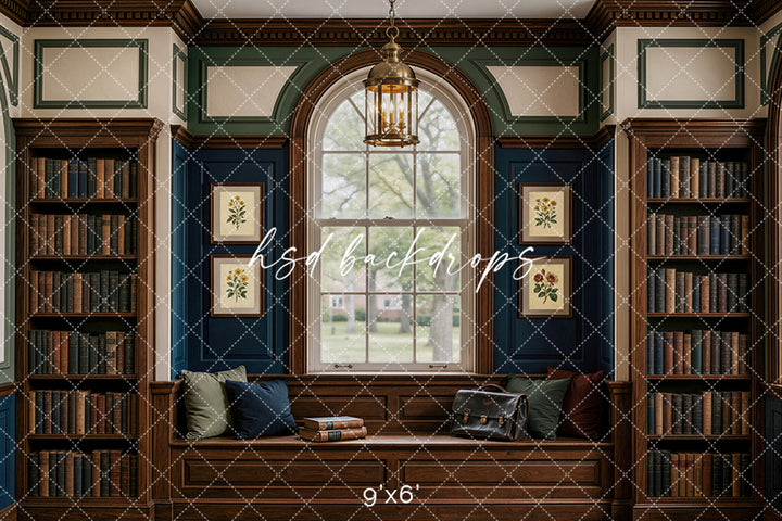 Academic Reading Nook Photography Backdrop – Timeless Student Portrait Scene | HSD Backdrops