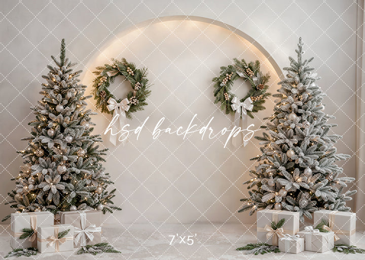 Winter White Christmas Tree (Flipped) Photography Backdrop – Neutral Holiday Portrait Scene | HSD Backdrops
