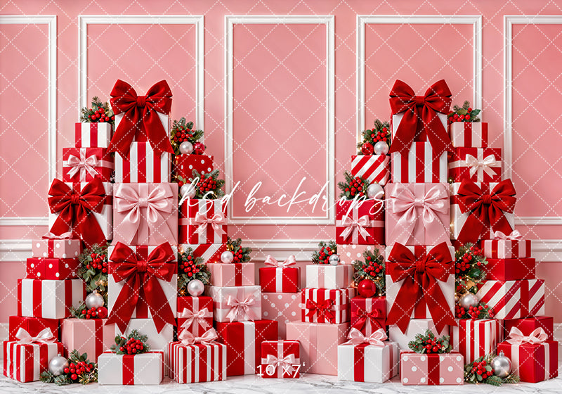 Pink Christmas Gift Wall Photography Backdrop – Holiday Shopping Scene | HSD Backdrops