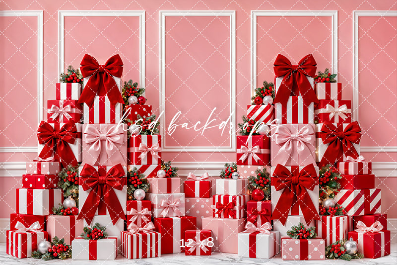 Pink Christmas Gift Wall Photography Backdrop – Holiday Shopping Scene | HSD Backdrops