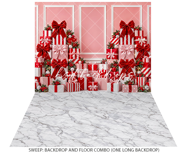 Pink Christmas Gift Wall Photography Backdrop – Holiday Shopping Scene | HSD Backdrops