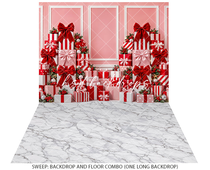 Pink Christmas Gift Wall Photography Backdrop – Holiday Shopping Scene | HSD Backdrops
