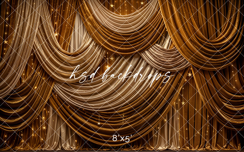 Golden Starlight Drapery Photography Backdrop – Elegant Holiday Portrait Scene | HSD Backdrops