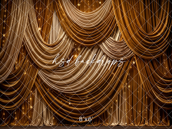 Golden Starlight Drapery Photography Backdrop – Elegant Holiday Portrait Scene | HSD Backdrops