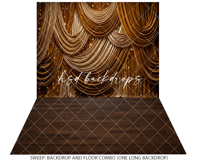 Golden Starlight Drapery Photography Backdrop – Elegant Holiday Portrait Scene | HSD Backdrops
