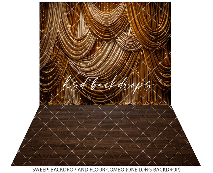 Golden Starlight Drapery Photography Backdrop – Elegant Holiday Portrait Scene | HSD Backdrops