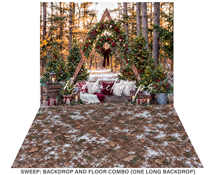 Woodland Christmas A-Frame Photography Backdrop – Cozy Holiday Portrait Scene | HSD Backdrops