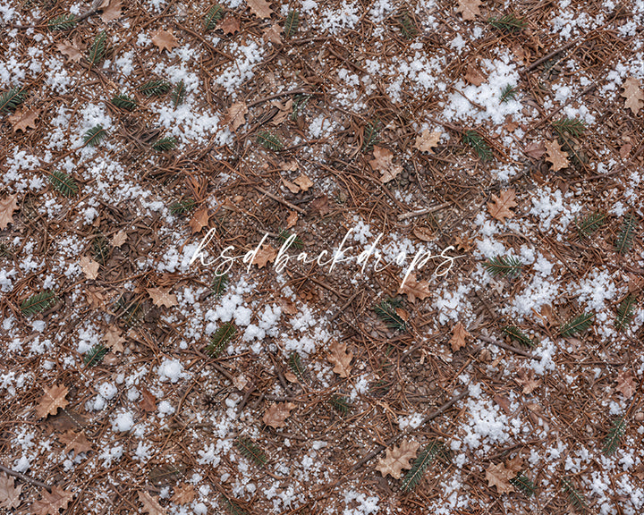 Snowy Woodland Forest Photography Floor Backdrop – Rustic Winter Studio Floor | HSD Backdrops