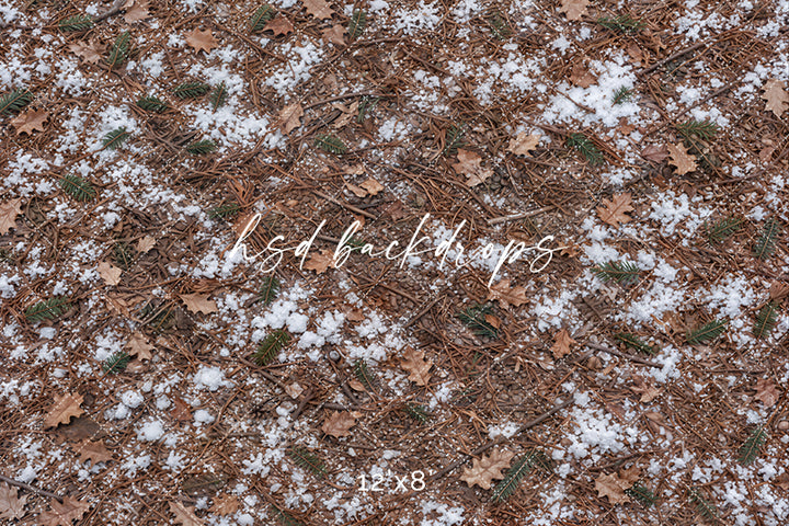 Snowy Woodland Forest Photography Floor Backdrop – Rustic Winter Studio Floor | HSD Backdrops