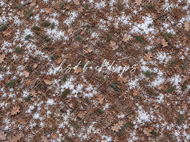 Snowy Woodland Forest Photography Floor Backdrop – Rustic Winter Studio Floor | HSD Backdrops