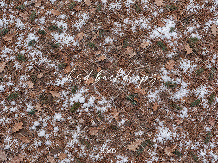 Snowy Woodland Forest Photography Floor Backdrop – Rustic Winter Studio Floor | HSD Backdrops