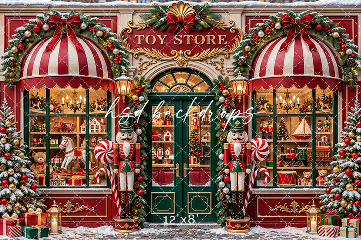 Nutcracker Christmas Toy Shop Photography Backdrop – Festive Holiday Portrait Scene | HSD Backdrops