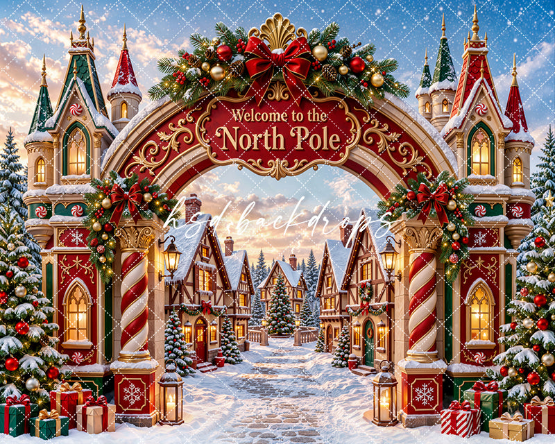 North Pole Christmas Village Photography Backdrop – Magical Holiday Portrait Scene | HSD Backdrops
