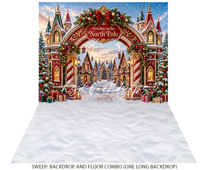 North Pole Christmas Village Photography Backdrop – Magical Holiday Portrait Scene | HSD Backdrops