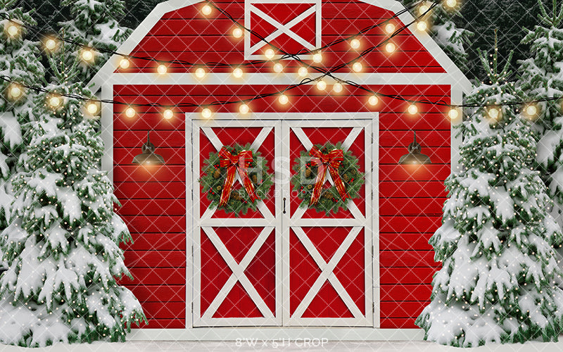 Red Christmas Barn - HSD Photography Backdrops 
