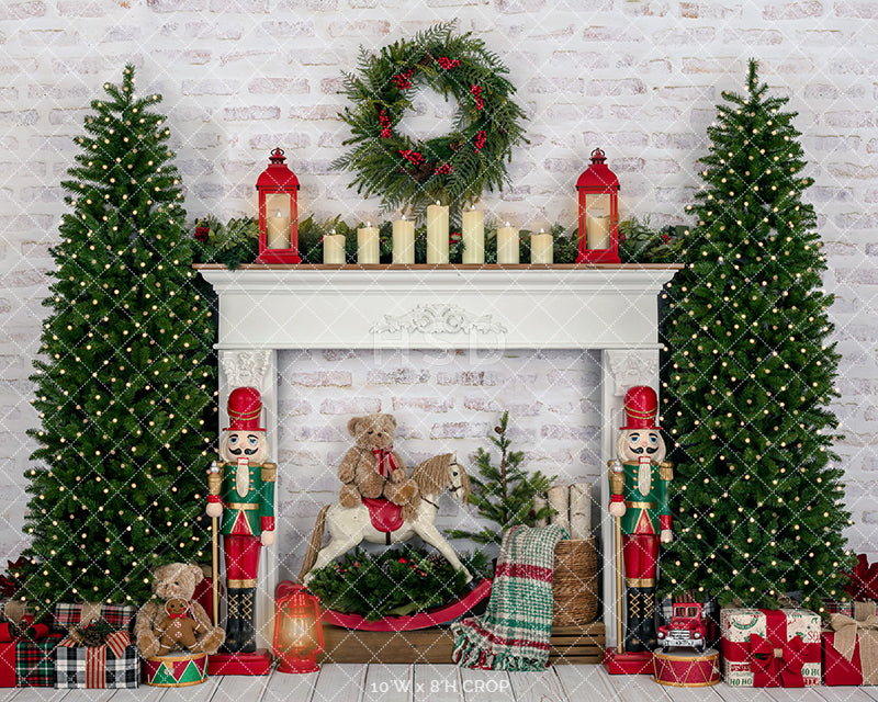 Merry & Bright Christmas Fireplace - HSD Photography Backdrops 