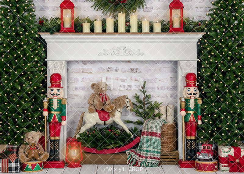 Christmas room photo backdrop with fireplace