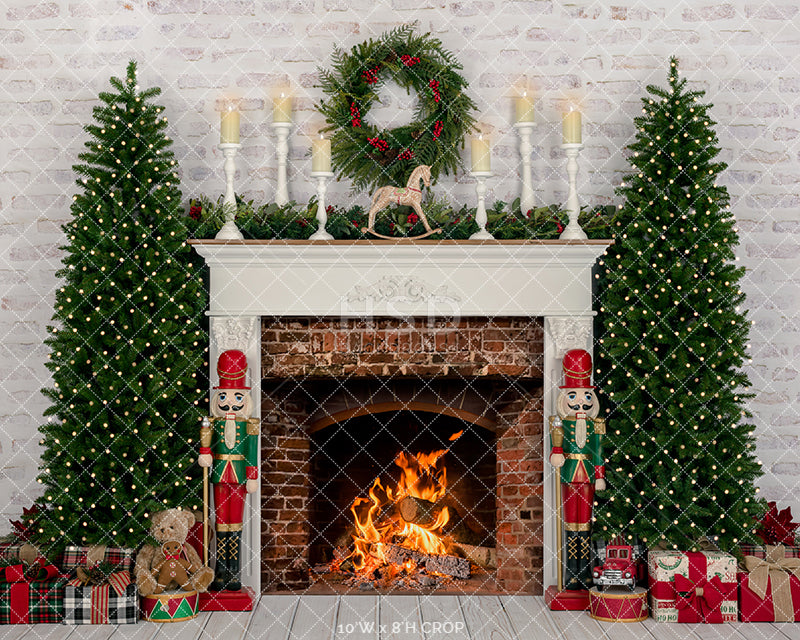 Christmas fireplace photo backdrop. Christmas room backrop with trees ...