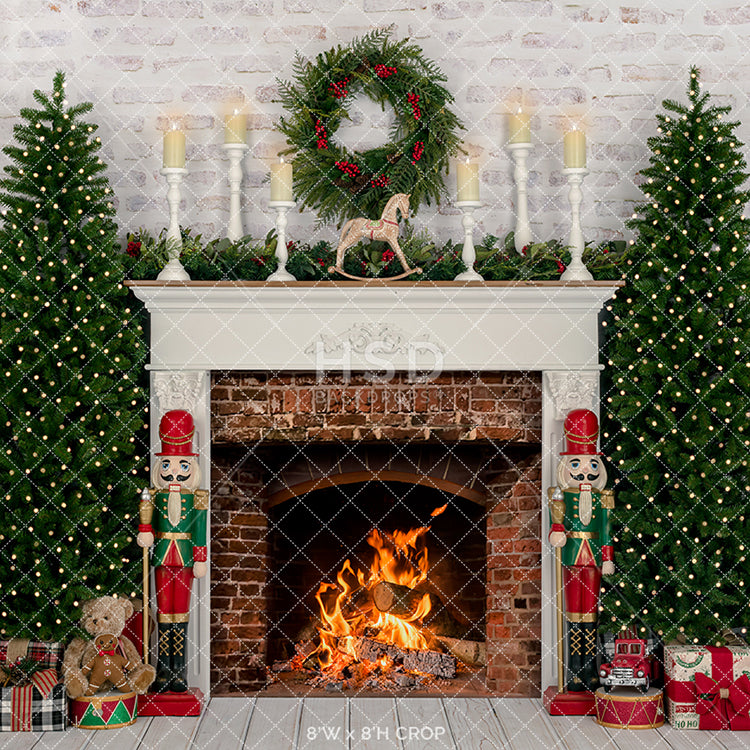 Christmas Decorated Brick Fireplaces