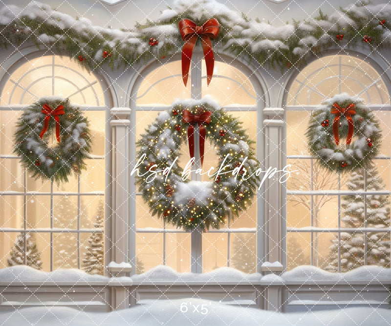 Snowy Cathedral Window Christmas Backdrops for Photography 