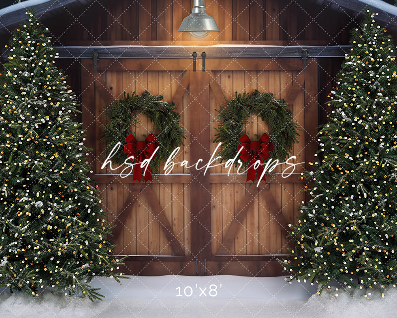 Christmas Tree Farm Barn Doors (lights) - HSD Photography Backdrops 